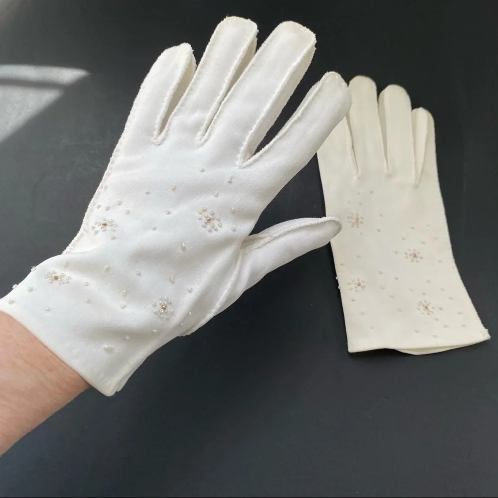 Vintage Beaded Gloves Hand Sewn in Philippines American Made Fabric Small